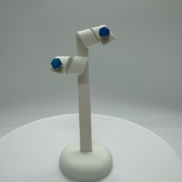 Sapphire Opal 8mm Crystal Stud Earrings Made with Swarovski Crystals - Picture 5 of 8